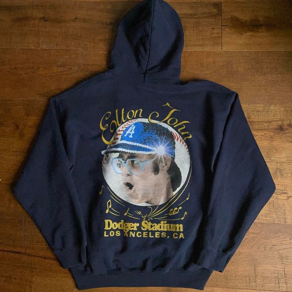 Elton John Hoodie Mens Medium Navy Farewell Los Angeles Dodger Stadium Graphic